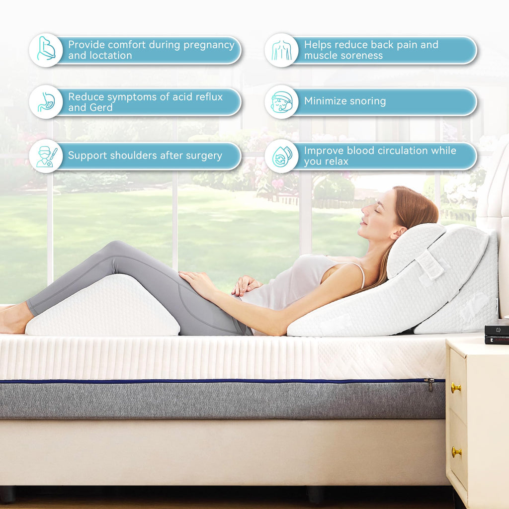 4PCS Orthopedic Bed Wedge Pillow Set for Sleeping, Post Surgery Memory Foam Support Pillows for Back, Neck and Leg