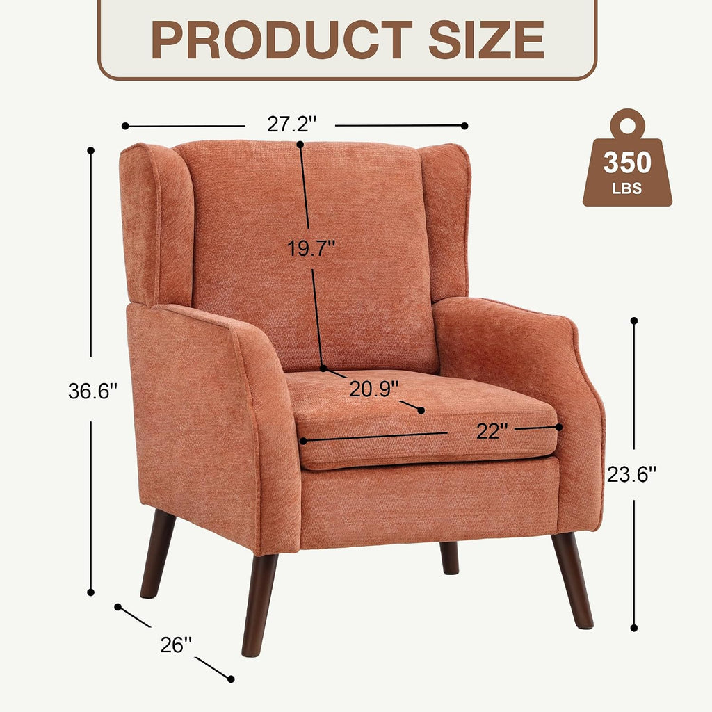 Accent Chair ,Mid Century Modern Wingback Chair ,Upholstered Armchair with Lounge Seat and Wood Legs Apartment Small