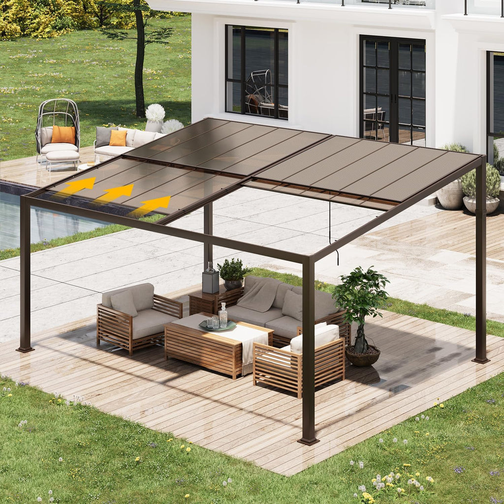 12x16 with Adjustable Polycarbonate Roofs, All Aluminum Frame Permanent Pergola for Patio