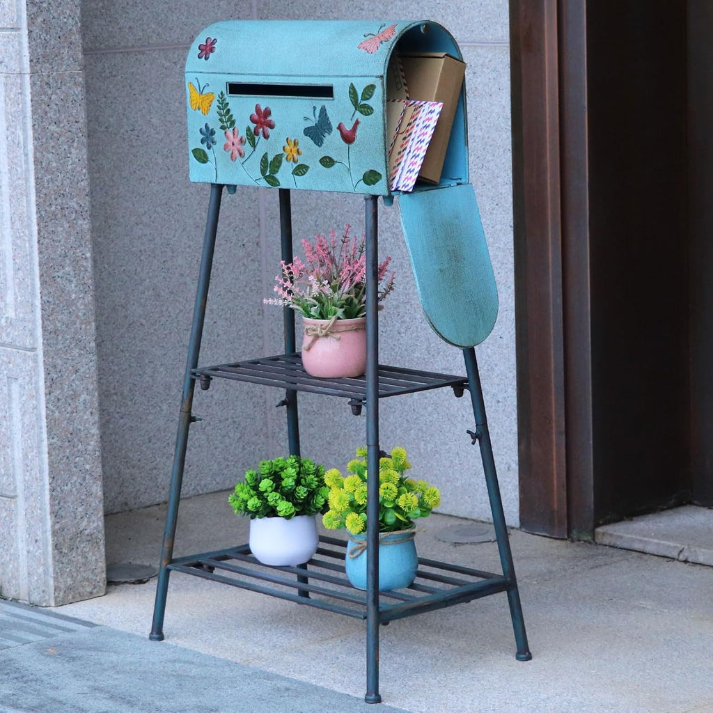 Mailboxes with Stand,Metal Mailbox and Stand Combination - Decorative Mailbox for Parcels, Envelopes & Garden Storage