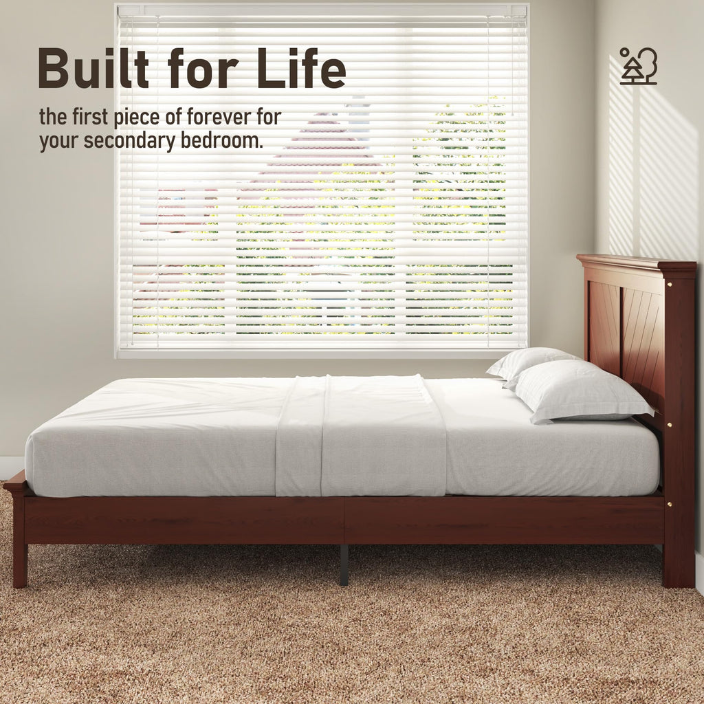 Solid Acacia Wood Queen Bed Frame with Headboard Mahogany Finish