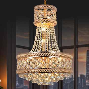 9 Light Luxury Crystal Chandeliers, D19 Inch Empire Gold Chandelier Hanging Light with Raindrop K9 Crystal for Living Room, Dining Room, Foyer, Entryway, Staircase