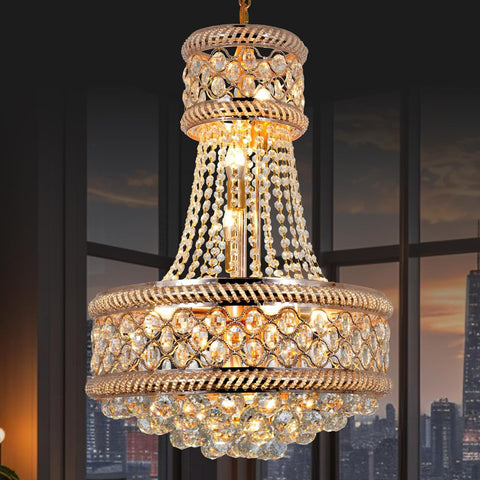 9 Light Luxury Crystal Chandeliers, D19 Inch Empire Gold Chandelier Hanging Light with Raindrop K9 Crystal for Living Room, Dining Room, Foyer, Entryway, Staircase A108-B0D78X2NF7