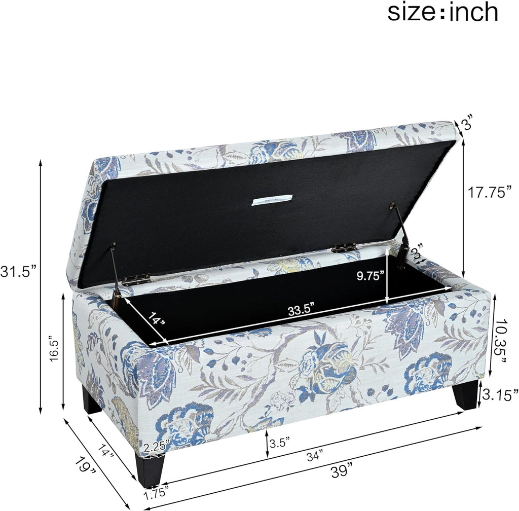 Nesbit Living Room Ottoman with Storage, Entryway Fabric Upholstered Storage Ottoman Bench, Rectangular Sofa Foot