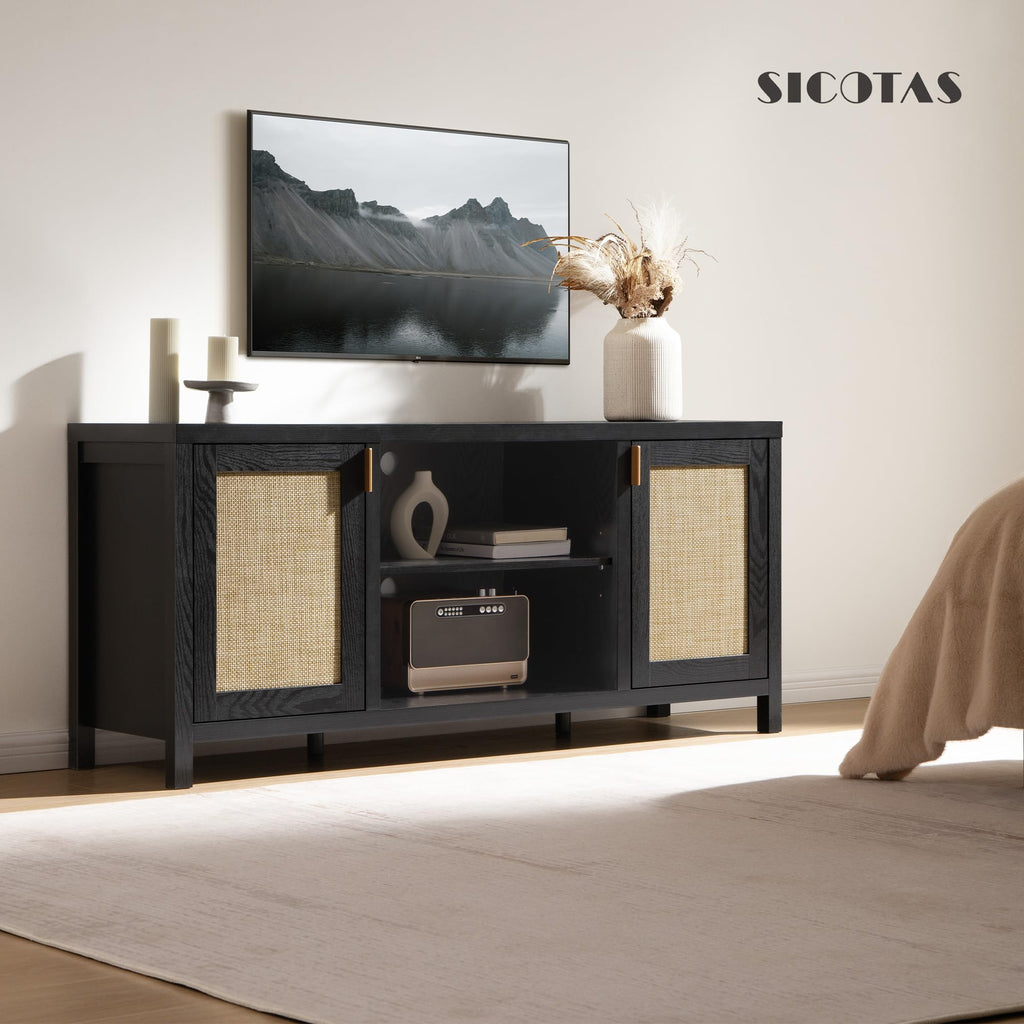 Black Rattan TV Stand 59" TV Console