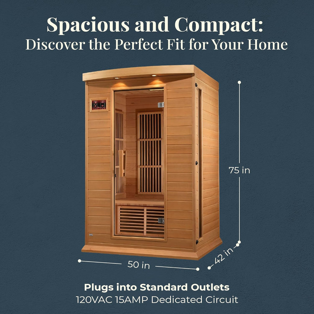 2-Person Low EMF FAR Infrared Sauna with Chromotherapy Lighting and Speakers, Maxxus Toulouse - Personal Indoor Spa for House and Home Gym