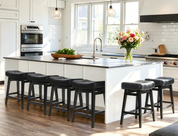 Counter Height Black Bar Stools Set of 6 Counter, Backless Farmhouse Kitchen Island Barstools with Upholstered Faux