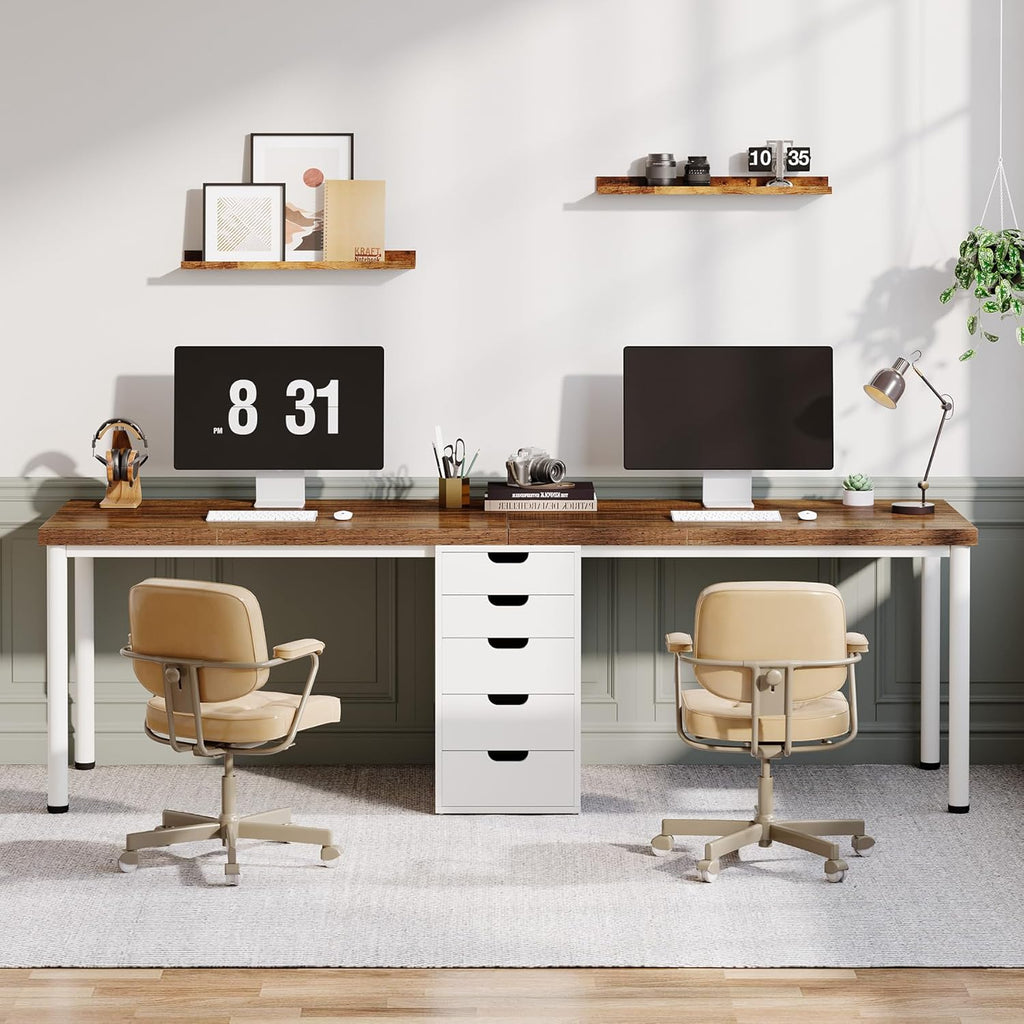 Two Person Computer Desk with 5 Drawers, 78.7 Inches Extra Long Double Office Desk