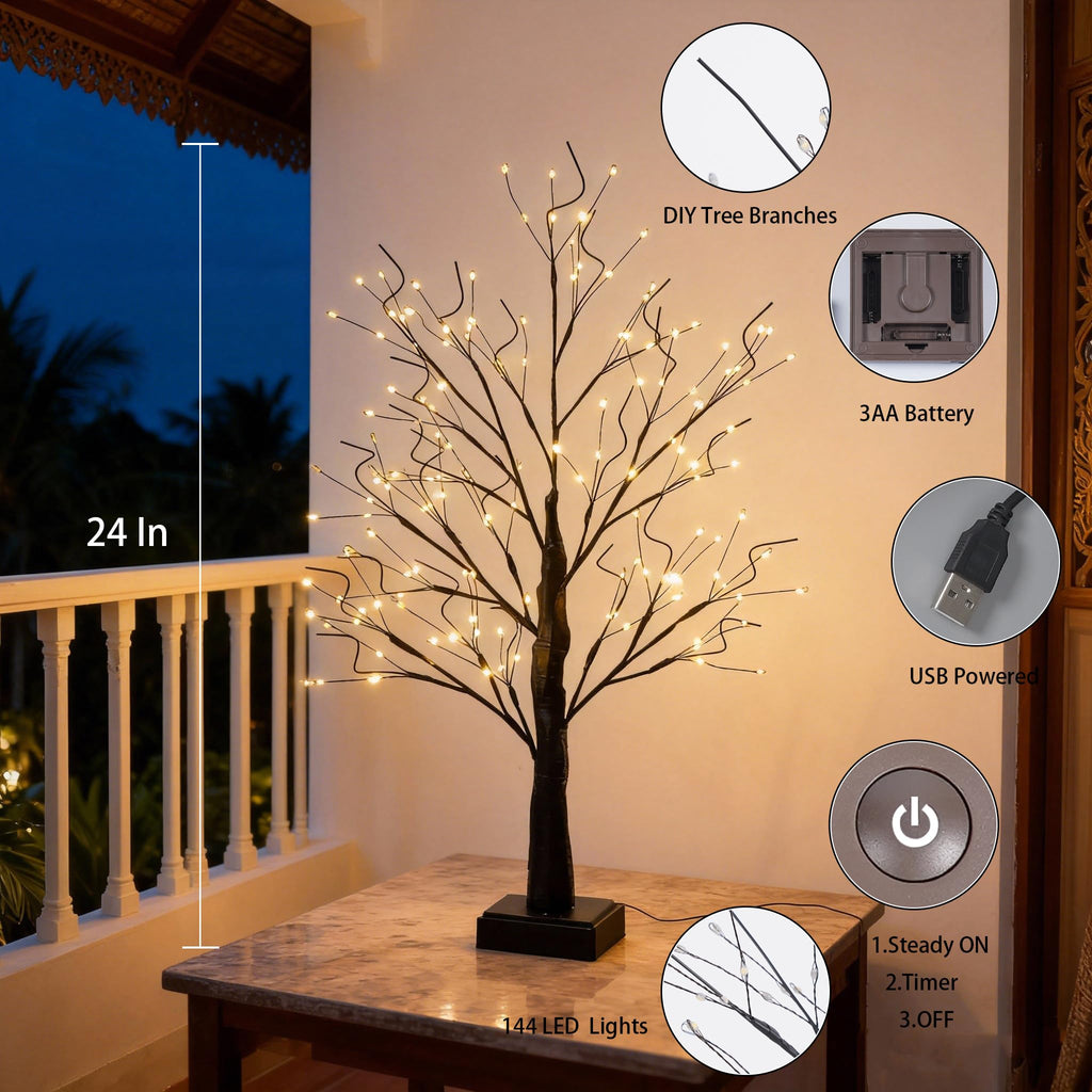 144 LED Artificial Tree Lamp with Timer, DIY Birch Tree LED Lights