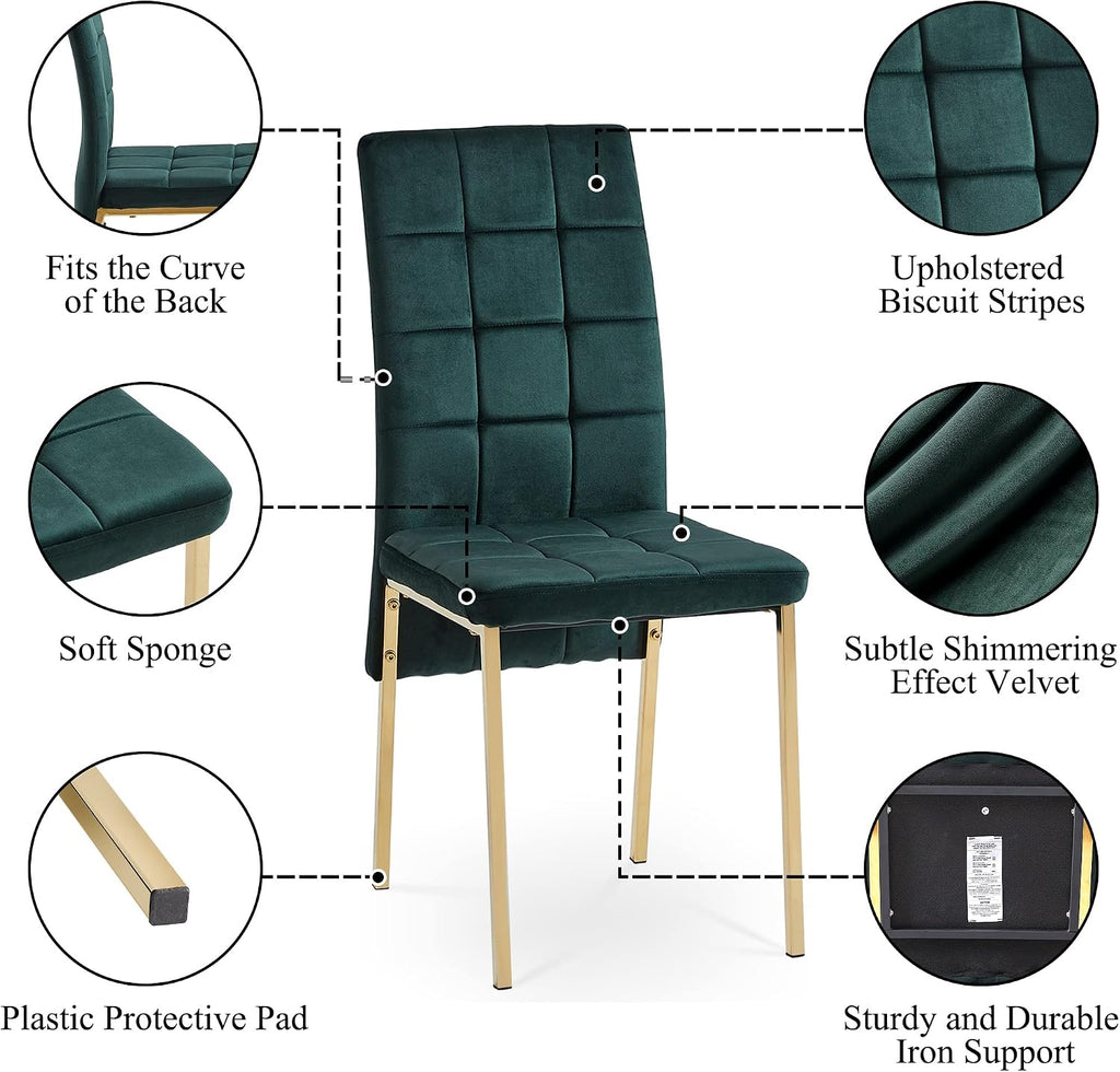 Upholstered Velvet Dining Chairs Classic Kitchen High Back Chairs Set of 4, Featured Dovetail Tufted Side Chairs