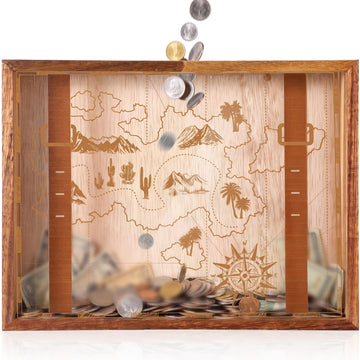 Travel Fund Box Rustic Wooden Adventure Money Box 9 x 7 Inch