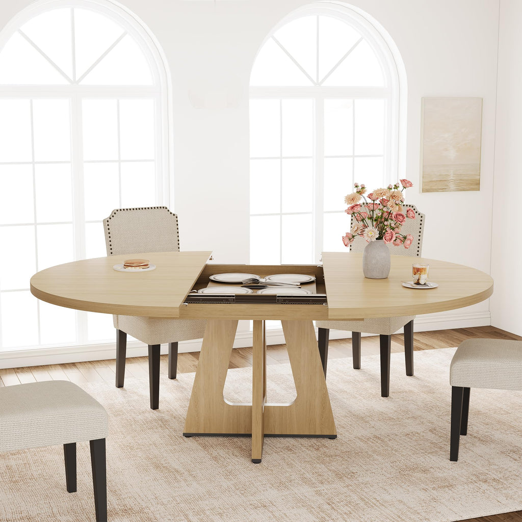 47"-63" Extendable Round Dining Table for 4-8 (TableOnly)NaturalWood