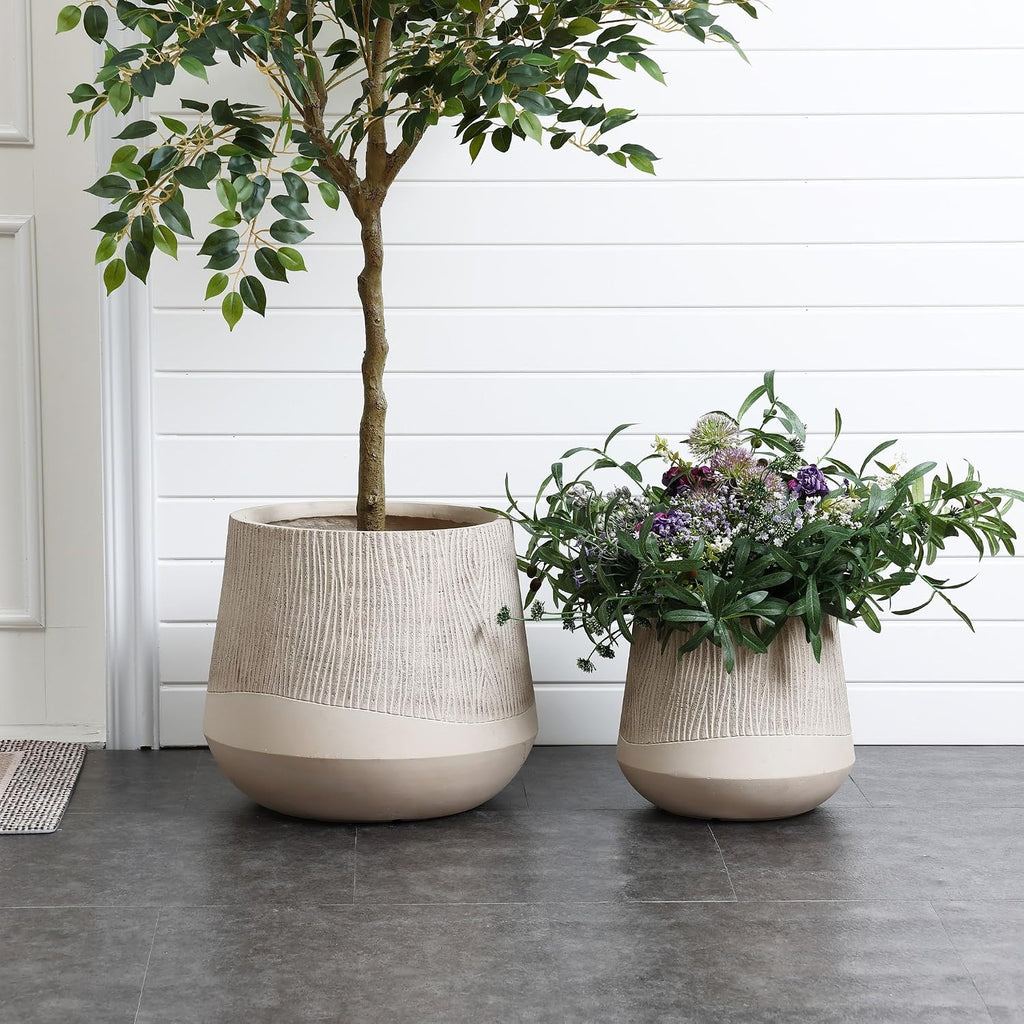 17" Round Planters for Indoor Plants, Blended Tan Large Plant Pot | Planter with Drainage Hole and Rubber