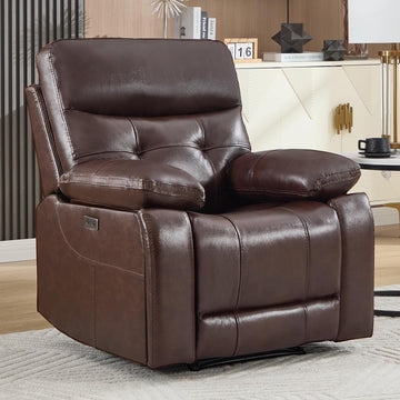 Genuine Leather Recliner Chair, Power Single Reclining Sofa with Comfortable Arms and Back, Modern Electric Recliner