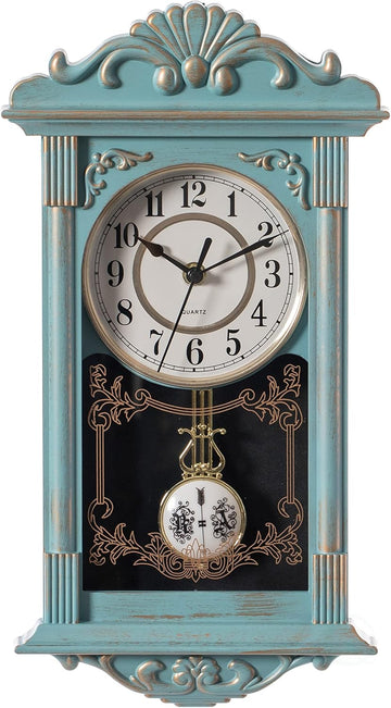 Vintage Grandfather-Style Wall Clock with Wood-Effect Plastic Pendulum Battery-Operated for Home Decor