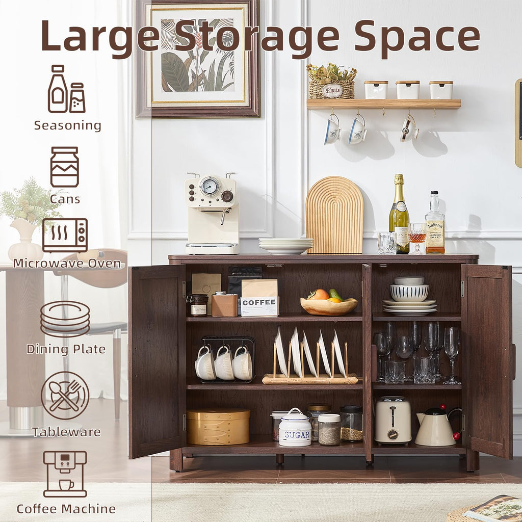 2 Walnut Sideboard Buffet Cabinet, 46" Arc-Shaped Storage Credenza