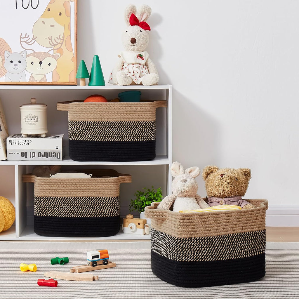 Storage Basket for Organizing, Woven Baskets for Storage, Rectangle Decorative Baskets for Shleves, Closet, Toys