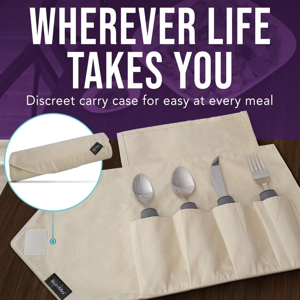 Adaptive Utensils for Elderly, Tremors & Weak Hand Grips - 4pc Lightweight Assistive Silverware Set with Foam Easy