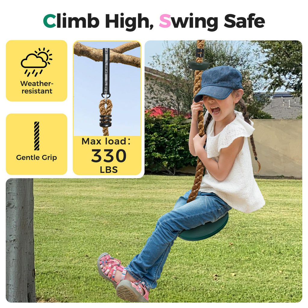 Tree Swing for Kids, Adjustable Rope Swing Disc Swing for Outside with Platform Carabiners and Strap Outdoor