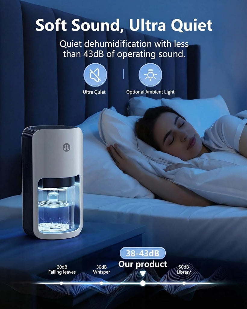 Small Dehumidifier for Bedroom, 42oz Dehumidifier with Auto Shut Off, Quiet Portable Dehumidifier for Bathroom, Closet