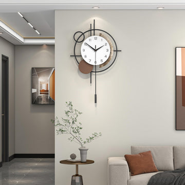 Large Modern Wall Clock with Pendulum Silent Battery Operated