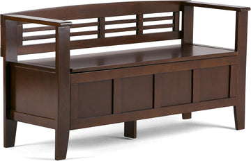 Adams Entryway Storage Bench - 48 inch Wide Solid Wood Hallway Seat in Rustic Medium Brown, Contemporary Bench with