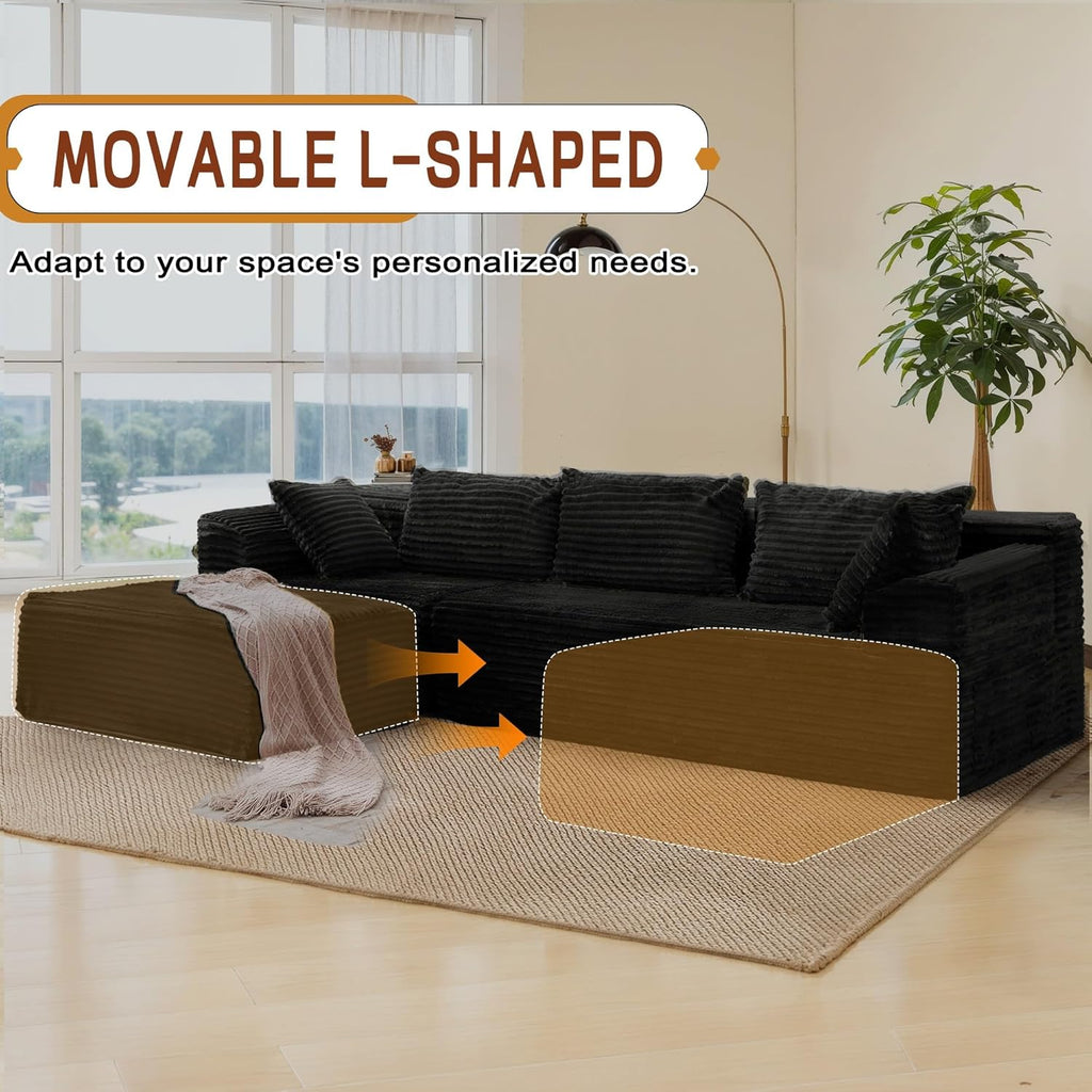 110" L-Shaped Modular Sectional Sofa with Chaise, Boneless Comfy Corduroy Fluffy Couch with Deep Seat and Side Pockets