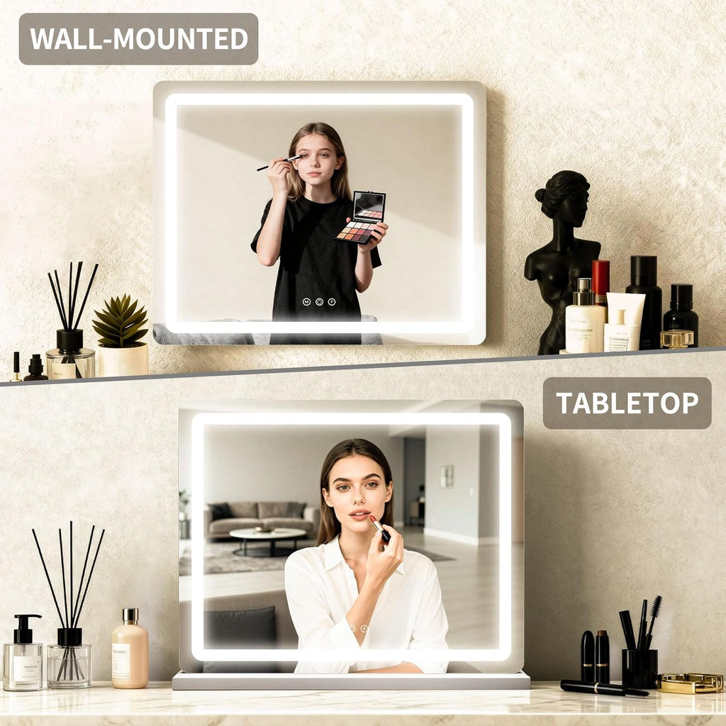 23"x 18" Large Vanity Mirror with Lights, LED Makeup Mirror for Dresser and Desk, 10X Magnification, Dimmable Touch