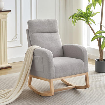 Rocking Chair Nursery,Glider Chair Nursery Chair with High Back and Side Pocket, Rocking Accent Armchair with Rubber