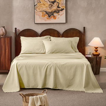 100% Linen Sheets California King Size, Breathable & Durable 4-Piece Bed Flax Sheet Set, Soft All-Season Bedding for