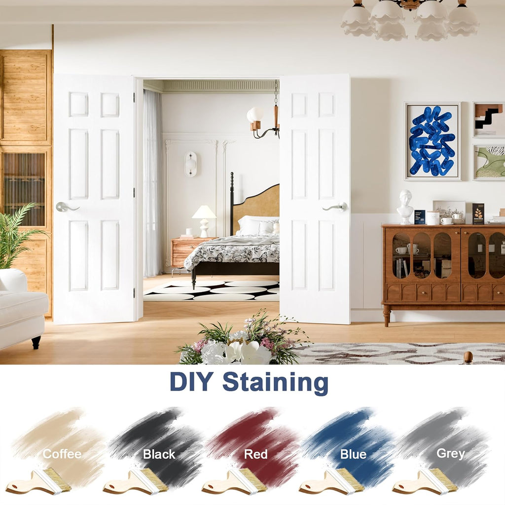 French Doors, 60" x 80" Hollow Core Interior Doors with Pre-Hung Door Jamb, Silver Hinges, Door Levers and Latch, 6-Panel Prehung Door for Bedrooms, Closets, Pantries, Easy to Install
