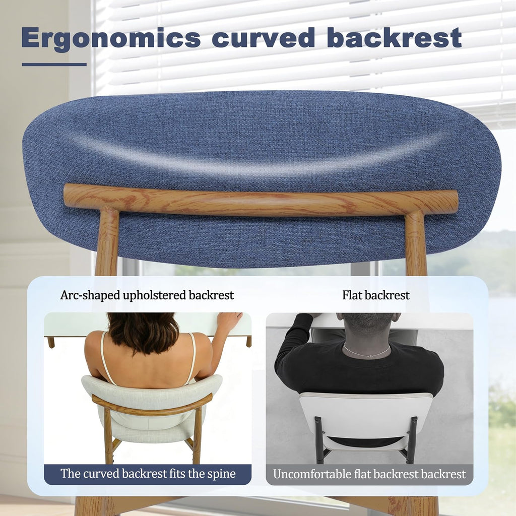 Modern Upholstered Dining Chairs Set of 4, Mid-Century Metal Frame with Wood Grain, Linen Fabric Side Chair for