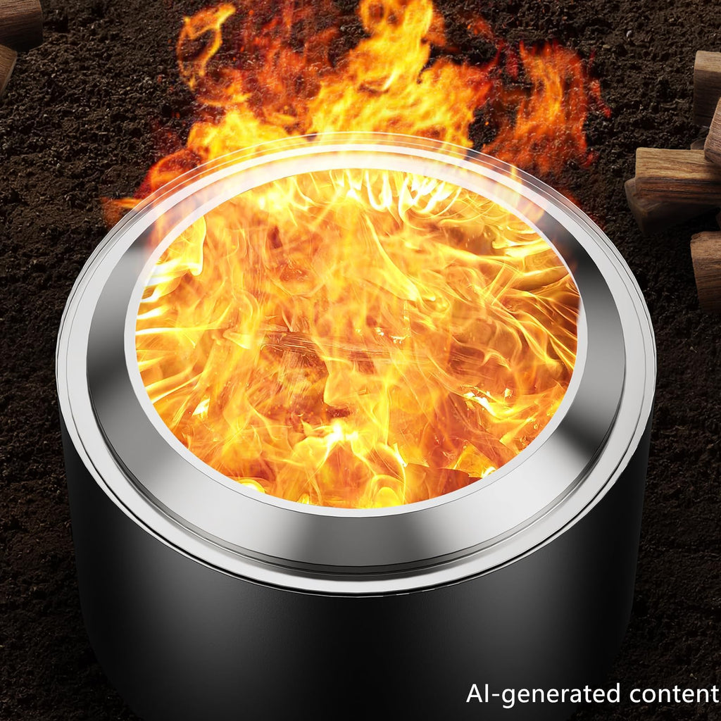 22 inch Smokeless Fire Pit with Waterproof Cover & Fire Poker