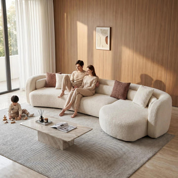 132" Oversized Boucle Cloud Couch with Chaise, Light Beige Sectional