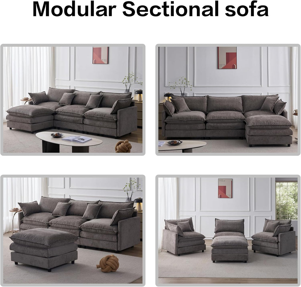 105" Oversized Modular Cloud Sectional Sofa Free Convertible L-Shaped Corner Sectional with Movable Ottoman, Chenille