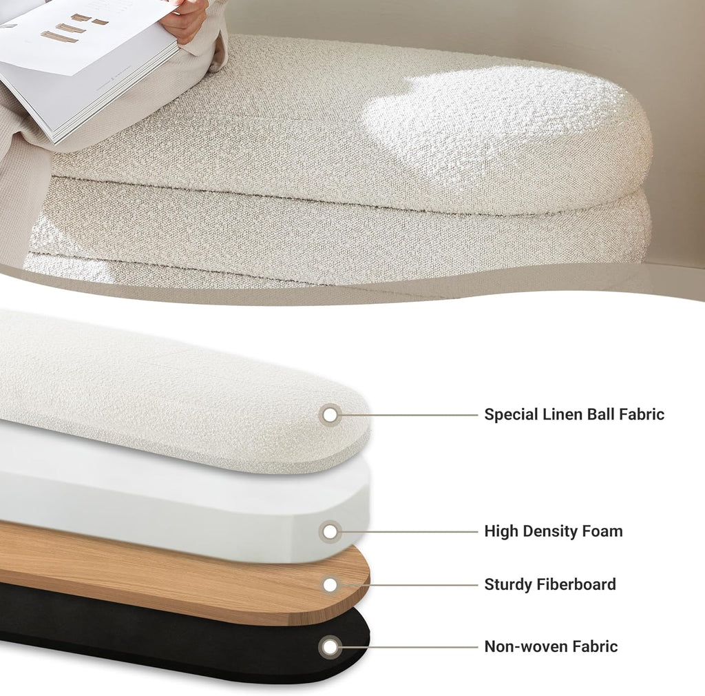 Storage Ottoman Bench 49.2 Inch Upholstered Fabric Storage Bench End of Bed Aesthetic Large Oval Ottoman Entryway