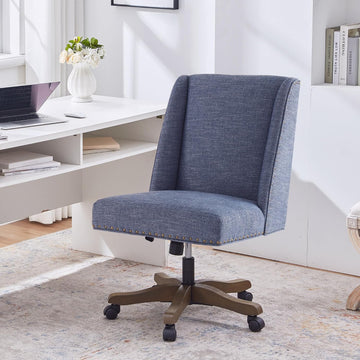 Armless Home with Wooden Legs, Modern Adjustable Upholstered Office Desk Chair No Arms Computer Chair Swivel Chair