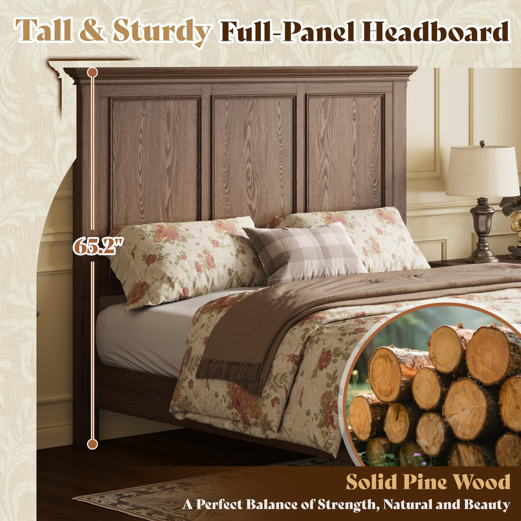 Solid Wood King Bed Frame with 65.2" High Headboard
