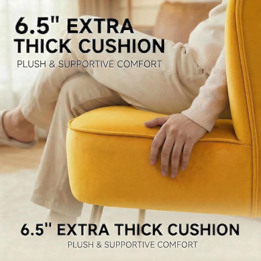 Modern Accent Chair Set of 2 Velvet Slipper Chair with Gold Legs Wingback Side Chair Bedroom Entryway Small Corner