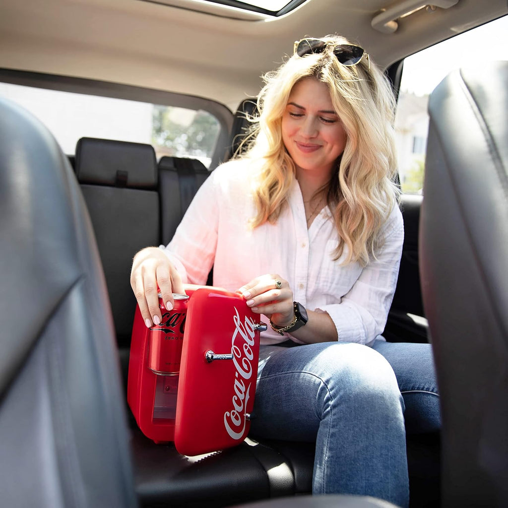 Retro Mini Fridge for Bedroom - Car, Office Desk & College Dorm Room - 4L/6 Can 12V Portable Cooler & Warmer for Food