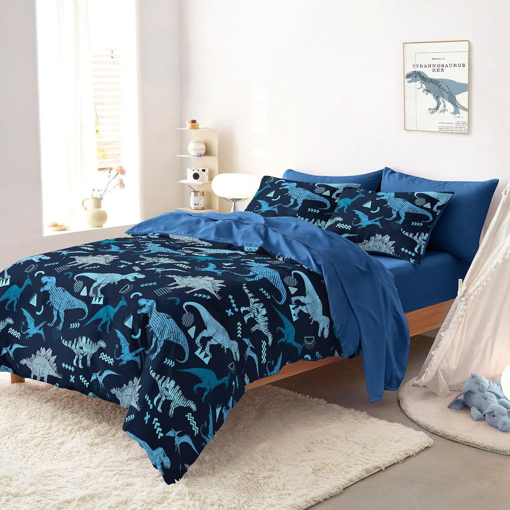 Dinosaur Bedding Set for Boys, Jurassic Dino World Sketch, Soft Lightweight Comforter Set with Sheets, 5 Pieces Kids