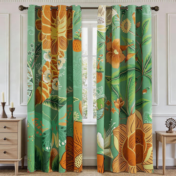 Sage Green Floral Butterfly Blackout Curtains, 52W x 63L, 2 Panels