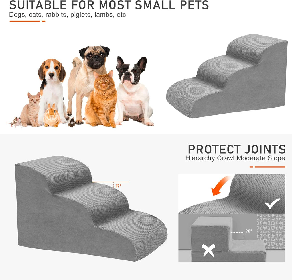 Dog Stairs for Small Dogs, 3 Tiers High Density Foam Dog Ramp, Extra Wide Non-Slip Pet Steps for High Beds Or Couch