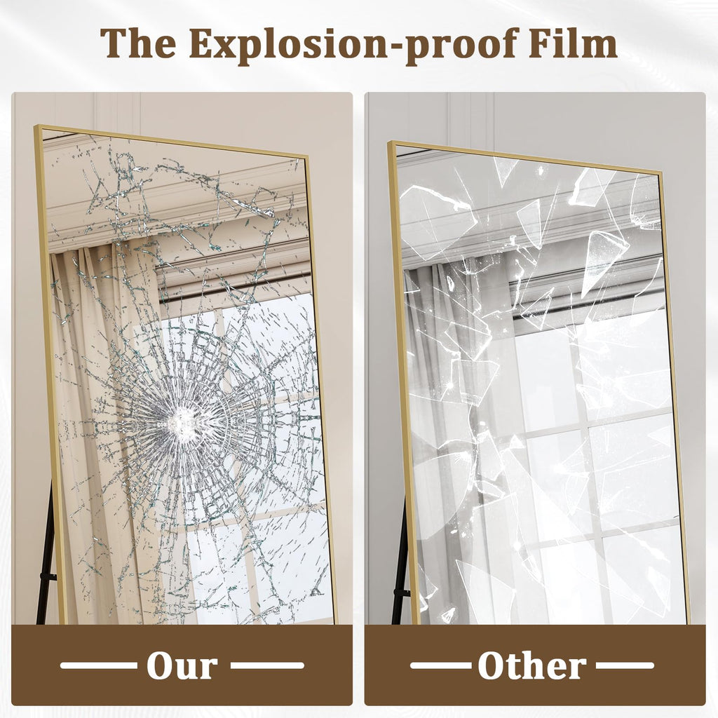 76" x 34" Oversized Full Length Mirror with Stand, Gold