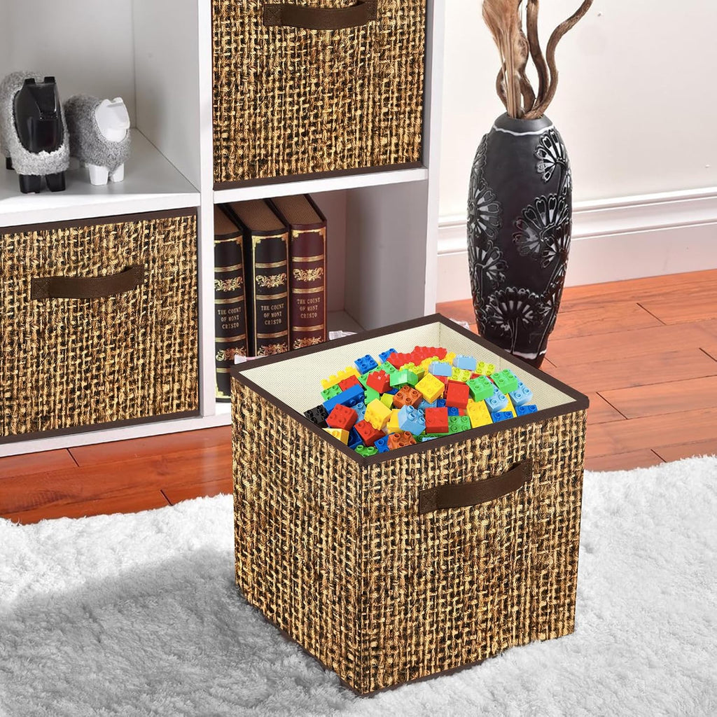 12x12 Cube Storage Bins - Fabric Cubby Bins with Dual Handles, Collapsible Storage Organizer for Shelf, Closet