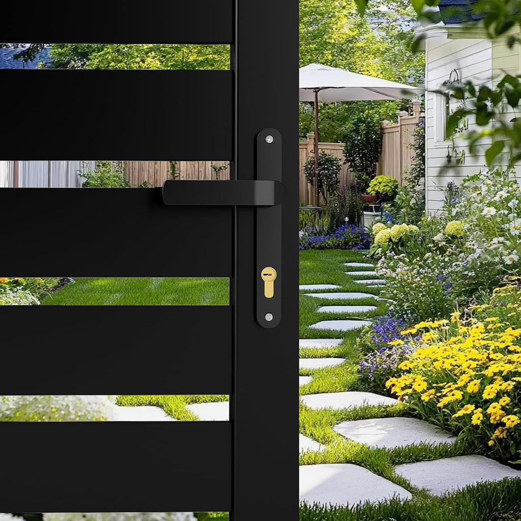 6ft x 3ft Aluminum Alloy Privacy Gate - Outdoor Metal Garden Gate with Lockable Knob, Semi-Open Security Gate, Design