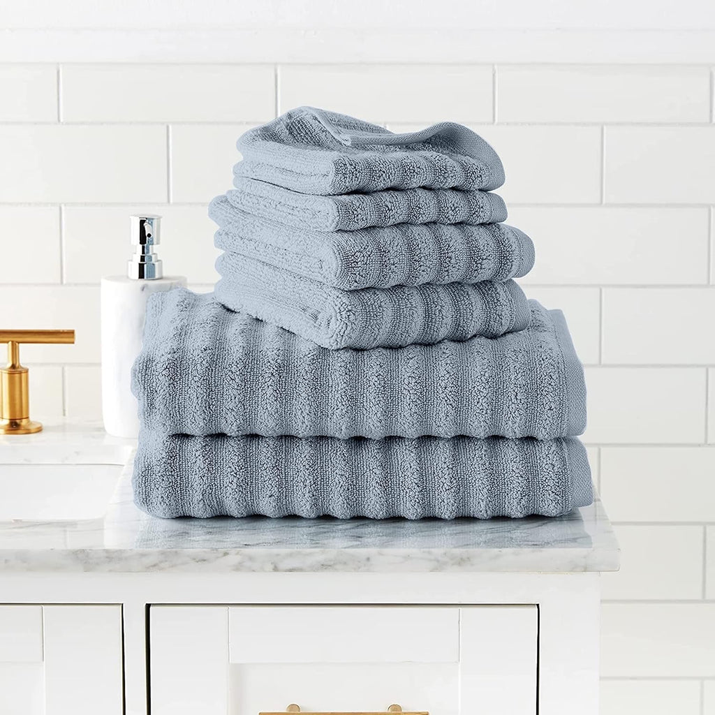 Luxury Spa Collection | 6-Piece Ultra Soft Quick-Dry 550GSM 100% Combed Cotton Wavy Towel Set by [Spa Blue]