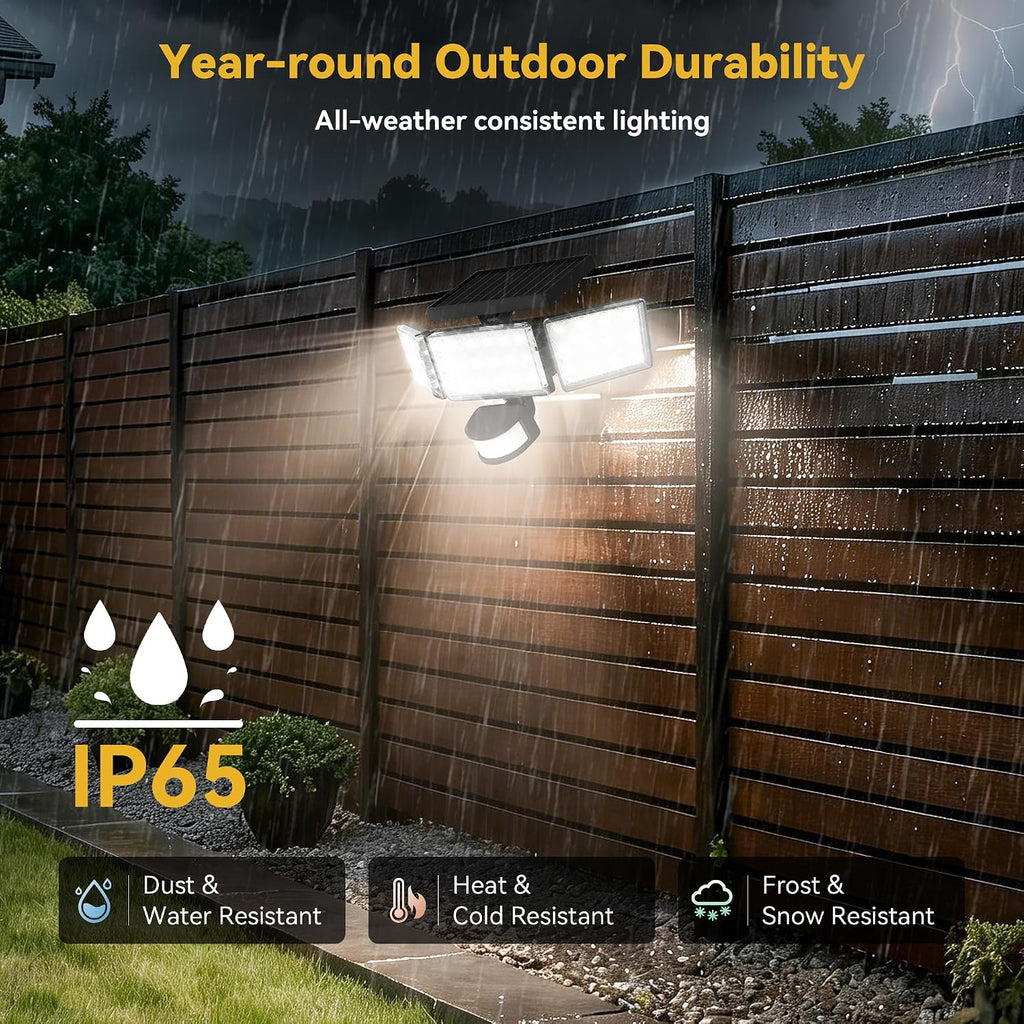 Solar Lights Outdoor, 3500LM 168 LED Motion Sensor Solar Flood Lights, 3 Heads 300° Wide Angle, 3 Modes IP65
