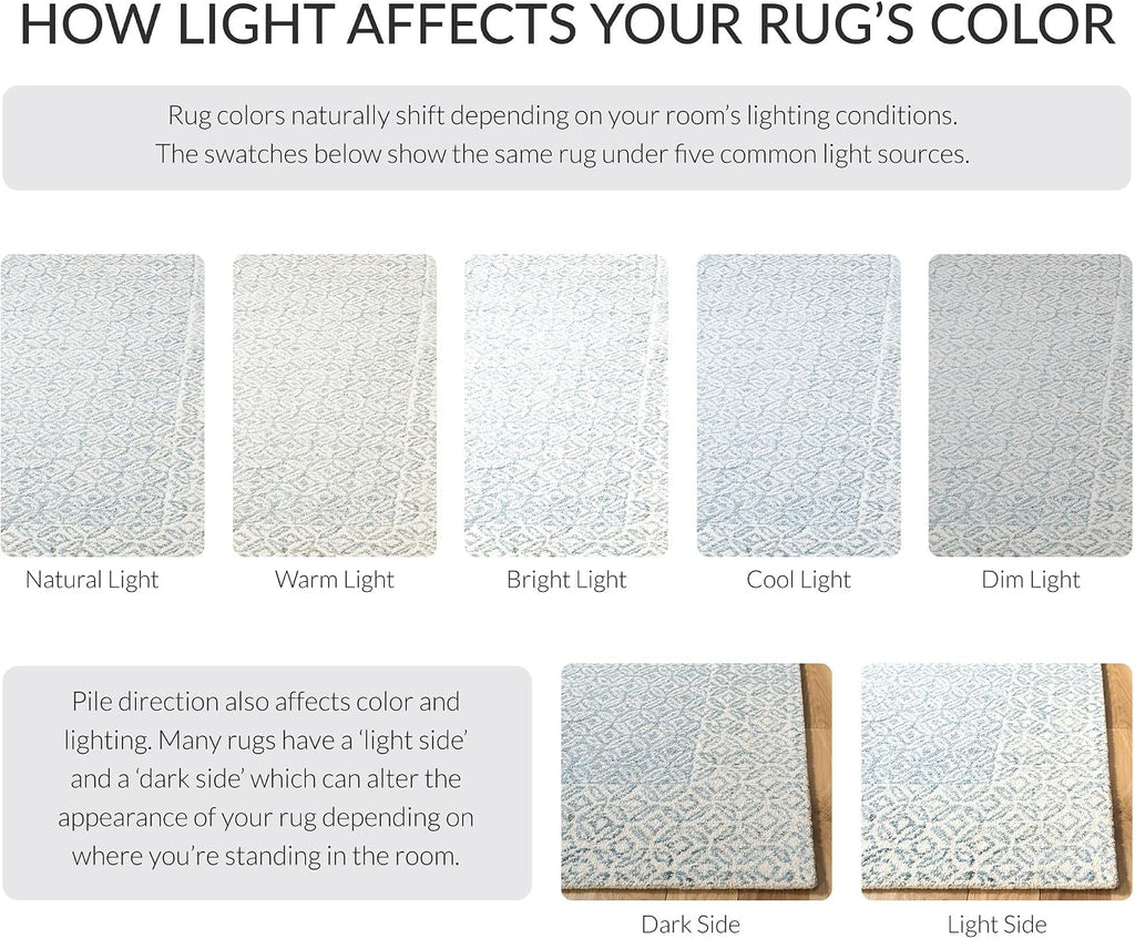 Area Rug - Abstract Collection - Large - Blue & Ivory, Handmade Wool, Ideal, Dining Space (ABT342N)