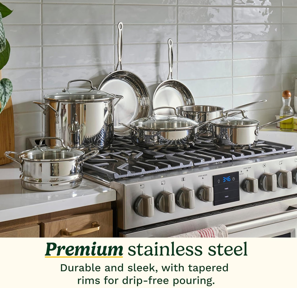 Chef's Classic 11-Piece Stainless Steel Pots and Pans Set, Cookware Set Compatible with Induction, Electric, Gas